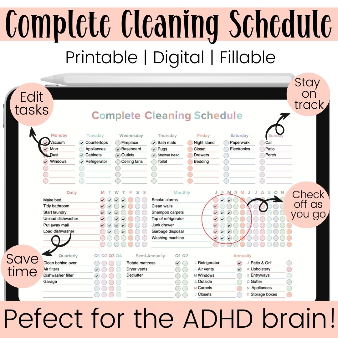 Printable cleaning schedule for working moms