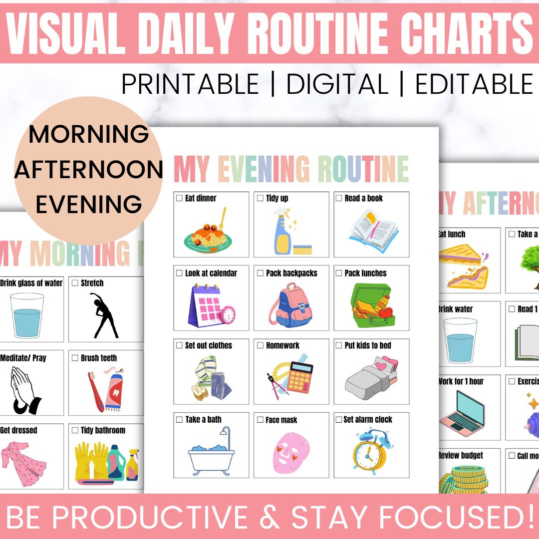 ADHD visual schedule; ADHD morning routine, ADHD bedtime routine